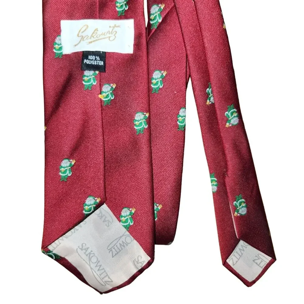 Sarowitz‎ Novelty Necktie, Santa Claus Christmas Holiday Burgundy Polyester